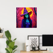 Halloween Witch met Skull Face Design Poster (Thuiskantoor)