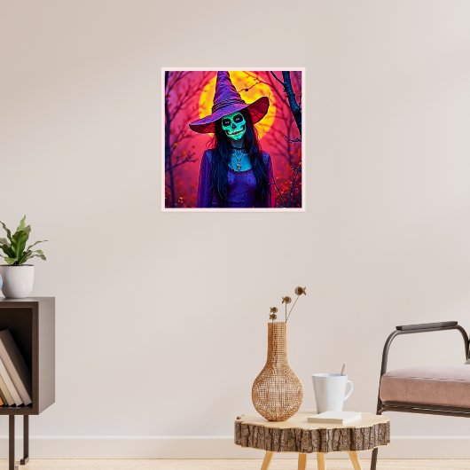 Halloween Witch met Skull Face Design Poster (Woonkamer 3)