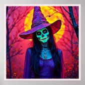 Halloween Witch met Skull Face Design Poster (Voorkant)