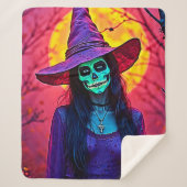 Halloween Witch met Skull Face Design Sherpa Deken (Voorkant)
