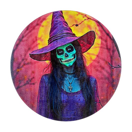 Halloween Witch met Skull Face Design Snijplank (Voorkant)