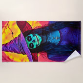 Halloween Witch met Skull Face Design Strandlaken (Voorkant)