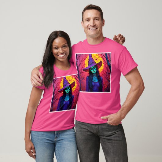 Halloween Witch met Skull Face Design T-shirt (Unisex)