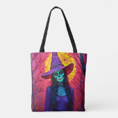 Halloween Witch met Skull Face Design Tote Bag (Achterkant)