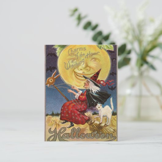 Halloween Witch Moon Cat briefkaart (Staand voorkant)