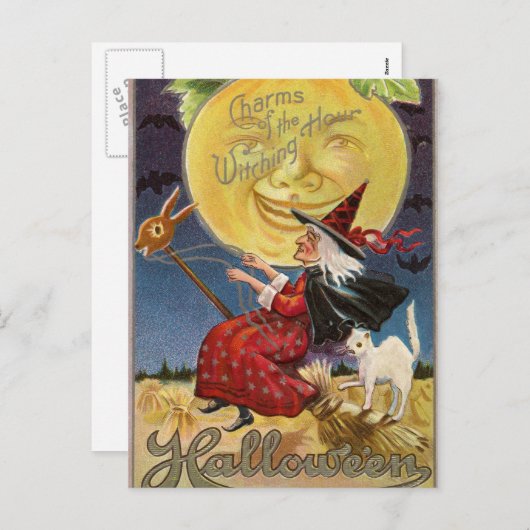  Halloween Witch Moon Cat briefkaart (Voorkant / Achterkant)