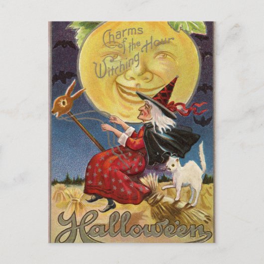  Halloween Witch Moon Cat briefkaart (Voorkant)