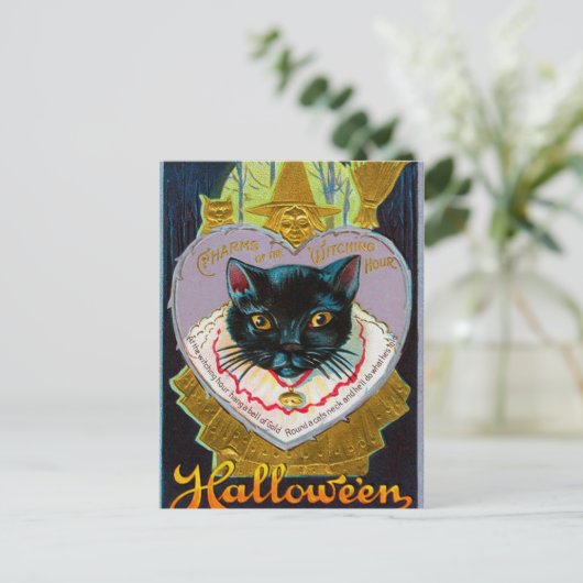  Halloween Witch Moon Cat briefkaart (Staand voorkant)