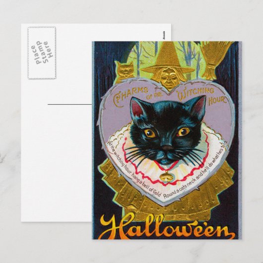  Halloween Witch Moon Cat briefkaart (Voorkant / Achterkant)