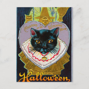 Halloween Witch Moon Cat briefkaart