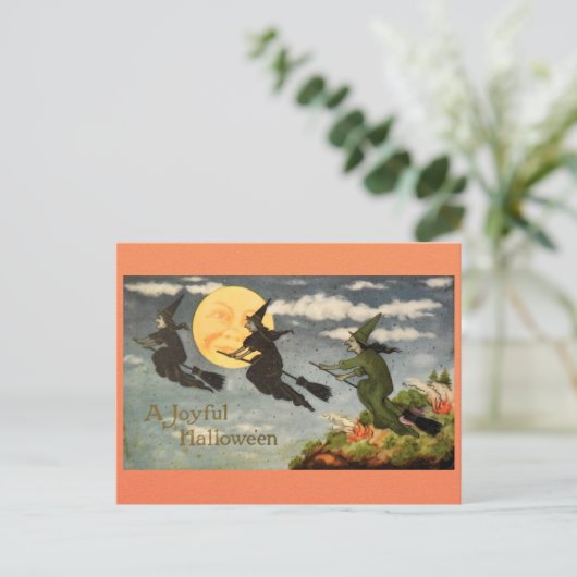  Halloween Witch Moon Retro Victoriaans Briefkaart (Staand voorkant)