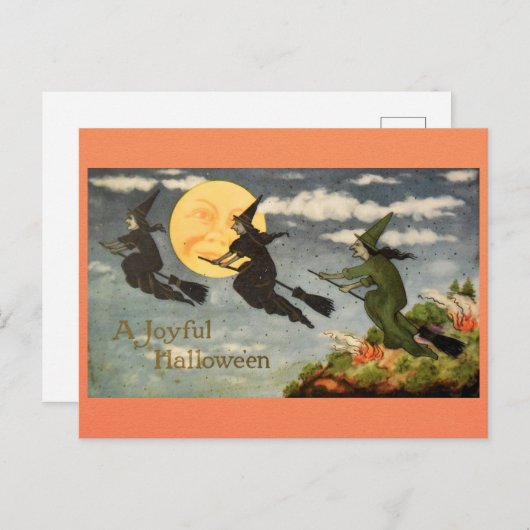 Halloween Witch Moon Retro Victoriaans Briefkaart (Voorkant / Achterkant)