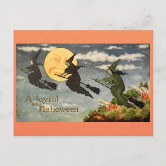  Halloween Witch Moon Retro Victoriaans Briefkaart (Voorkant)
