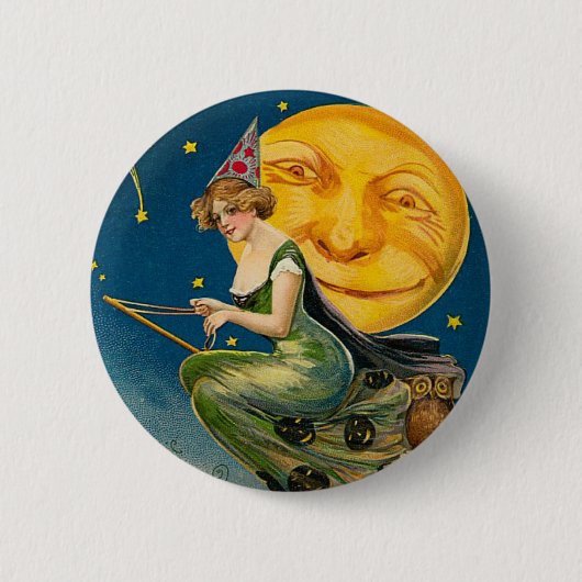 Halloween Witch Moon Ronde Button 5,7 Cm (Voorkant)