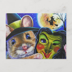 Halloween Witch Mouse  Masker Waterverf Art Briefkaart