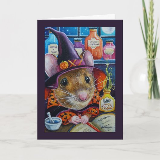 Halloween Witch Mouse & Potion Waterverf Art Kaart (Voorkant)