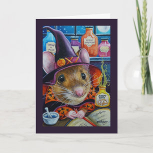 Halloween Witch Mouse & Potion Waterverf Art Kaart