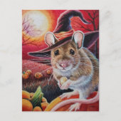 Halloween Witch Mouse Pumpkin Seed Waterverf Art Briefkaart (Voorkant)