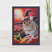 Halloween Witch Mouse Pumpkin Seed Waterverf Art Kaart (Voorkant)