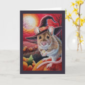 Halloween Witch Mouse Pumpkin Seed Waterverf Art Kaart (Gele Bloem)