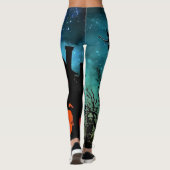 Halloween Witch Night Sinaasappel Monogram Leggings (Achterkant)