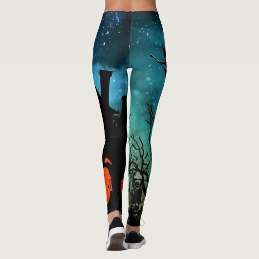 Halloween Witch Night Sinaasappel Monogram Leggings (Achterkant)