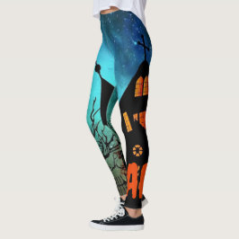 Halloween Witch Night Sinaasappel Monogram Leggings