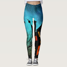 Halloween Witch Night Sinaasappel Monogram Leggings