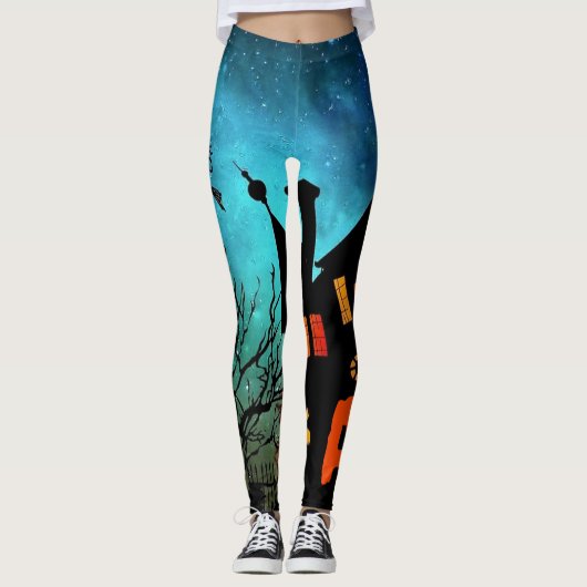 Halloween Witch Night Sinaasappel Monogram Leggings (Voorkant)