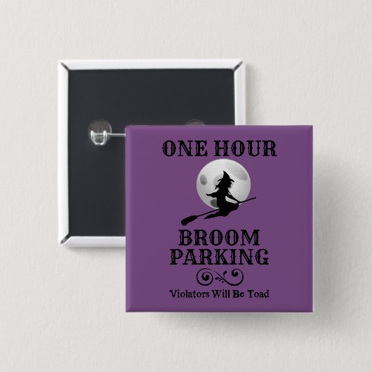 Halloween Witch One Hour Broom Parking Vierkante Button 5,1 Cm (Voorkant /achterkant)