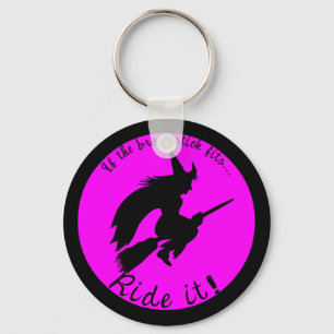 Halloween Witch op Broom Funny Key Fob Sleutelhang Sleutelhanger