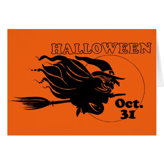 Halloween Witch op Broomstick Fun Wenskaart (Voorkant Horizontaal)