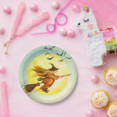 Halloween Witch op broomstick Papieren Bordje (Feest)