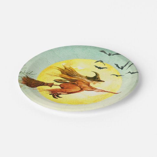 Halloween Witch op broomstick Papieren Bordje (Gekanteld)