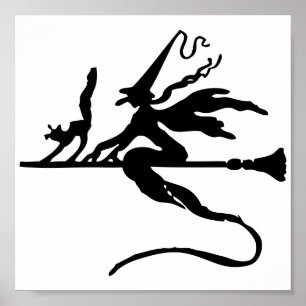 Halloween Witch op Broomstick Poster