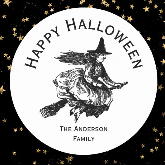 Halloween Witch op Broomstick Ronde Sticker