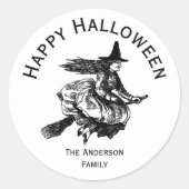 Halloween Witch op Broomstick Ronde Sticker (Voorkant)
