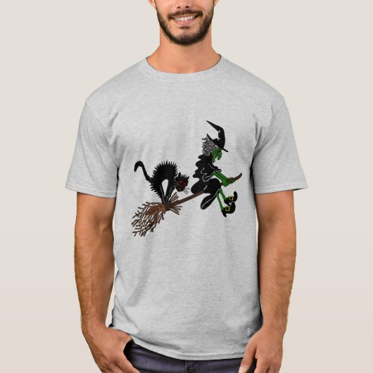 Halloween Witch op broomstick T-shirt (Voorkant)