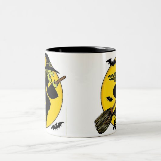 Halloween Witch op broomstick Tweekleurige Koffiemok (Center)