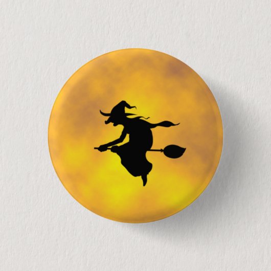 Halloween Witch op een knop voor een broomstick Ronde Button 3,2 Cm (Voorkant)