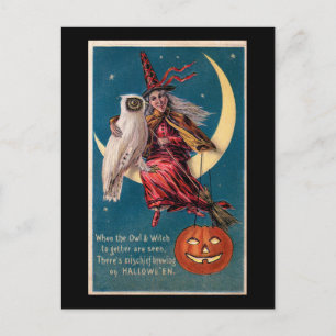 Halloween Witch op Moon met Owl  Briefkaart