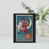 Halloween Witch op Moon met Owl  Briefkaart (Staand voorkant)