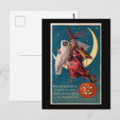 Halloween Witch op Moon met Owl  Briefkaart (Voorkant / Achterkant)