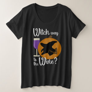 Halloween Witch op pompoen met Paarse Wine Funny P Grote Maat T-shirt