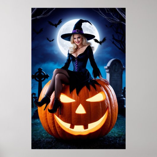 Halloween Witch op Pumpkin Poster (Voorkant)