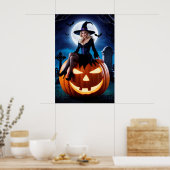 Halloween Witch op Pumpkin Poster (Keuken)