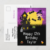 Halloween Witch Paars Happy Birthday Briefkaart (Voorkant / Achterkant)