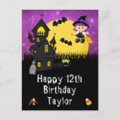 Halloween Witch Paars Happy Birthday Briefkaart (Voorkant)