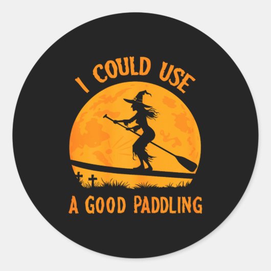 Halloween Witch Paddleboarder Sup Standup Paddling Ronde Sticker (Voorkant)