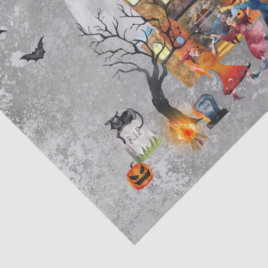 Halloween Witch Party Haunted House Waterverf Tissuepapier (Detail)